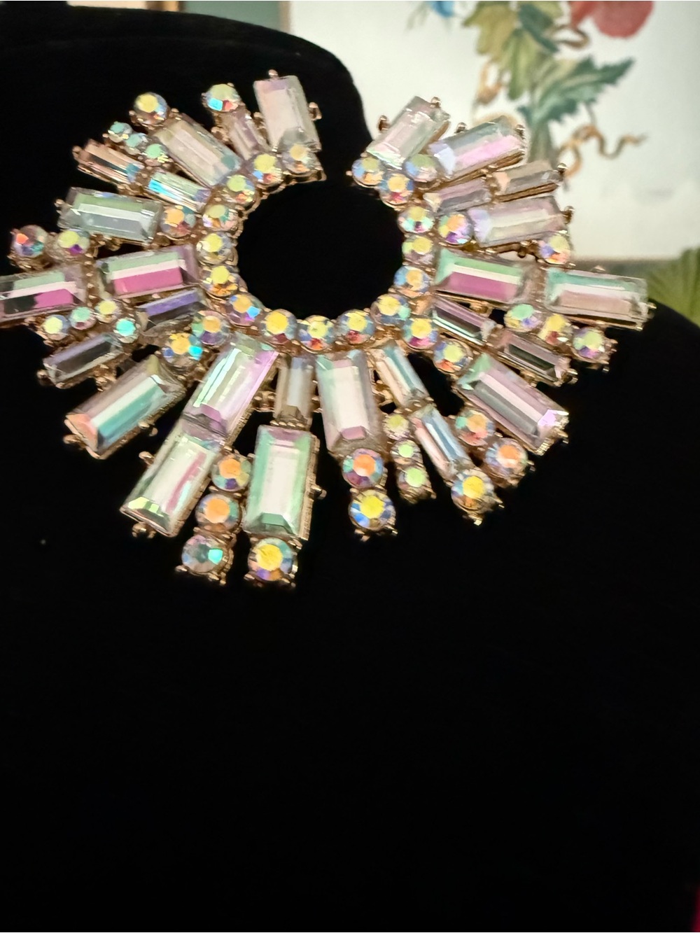 Gold-tone Pastel Crystal Fan Statement Earrings - Women Jewelry